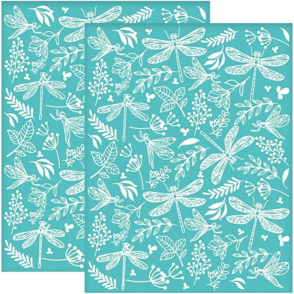 2Pcs 8.6x11 Inch Dragonfly Self-Adhesive Silk Screen Printing Stencil Leaf Flower Silk Screen Stencil Spring Reusable Mesh Stencils Transfer