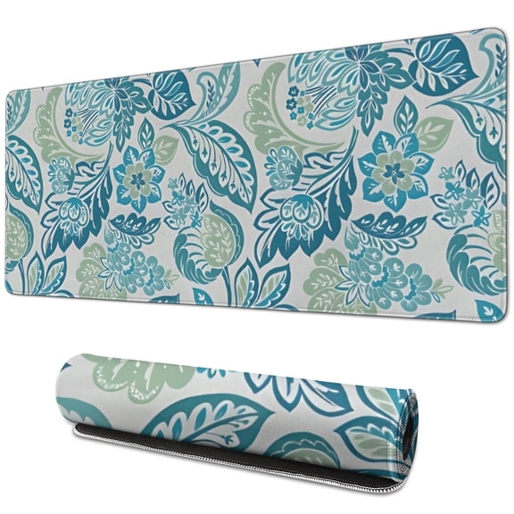 Long Mouse Pads for Desk,Blue Pioneer Flower Desk Mats on Top Of Desks, Desk Mouse Pad Extra Large with 3mm Non-Slip Base and Stitched Edge for Gaming,Office,Work,Home 31.5"x11.8"
