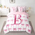 thumbnail image 2 of jejeloiu Initial Letter B 7pcs Bedding Comforter Set,Cartoon Cute Bowknot Queen Bedding Sets,Pink Bow Tie Queen Sheet Sets For Kids,Breathable Bedroom Decoration Reversible, 2 of 8