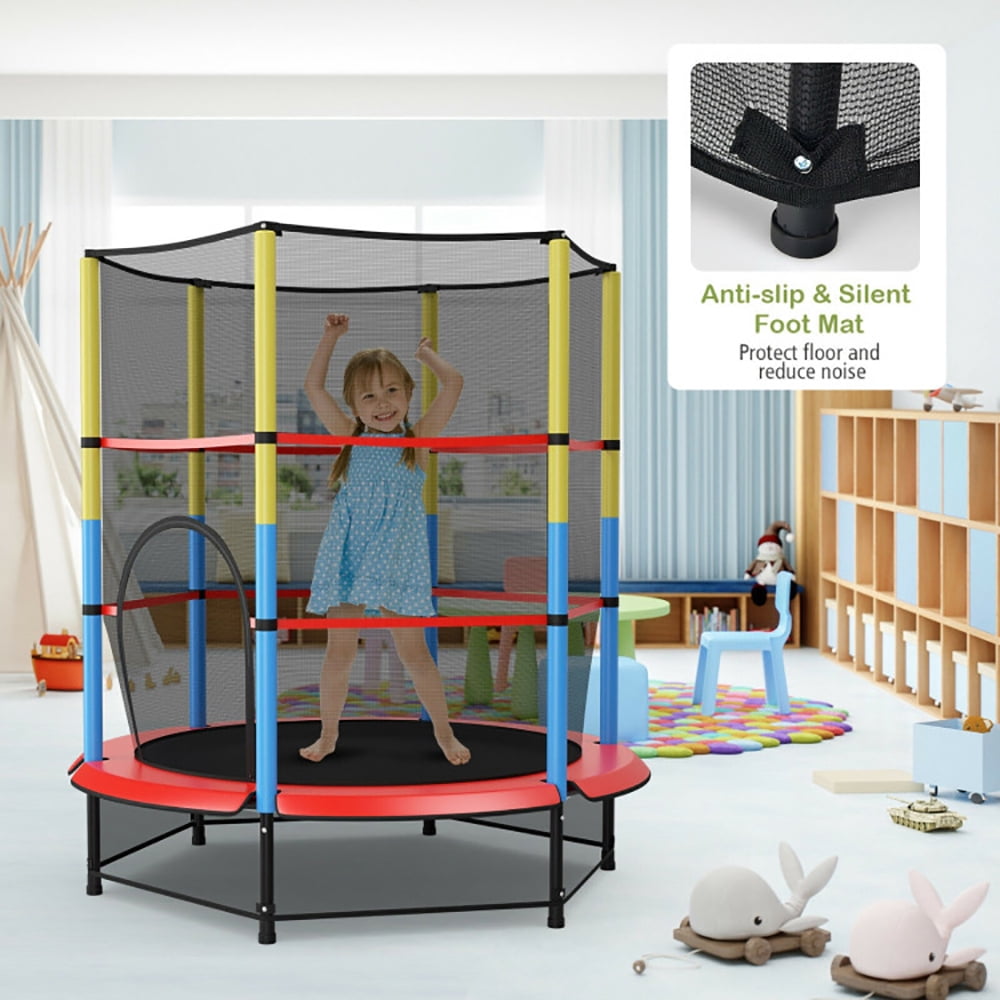 Aimee Lii 55 Inches Kids Trampoline Recreational Bounce Jumper with Safety Enclosure Net, Large Trampoline for Backyards, Outdoor Kids Trampoline