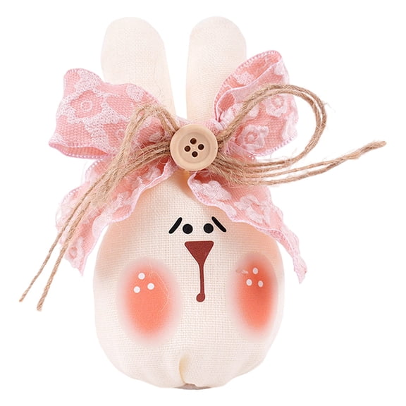 Easter Bunny Tabletop Ornament, Funny Chubby Rabbit Plushies with Bow, Easter Decorations Flocked Bow Bunny for Holiday Kids Gift & Tabletop Ornament 3.5"x4.7"