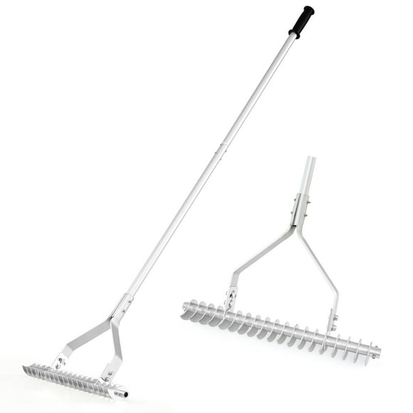 Gymax 70'' Garden Thatch Rake w/ Long Handle & 19 Curved Tines