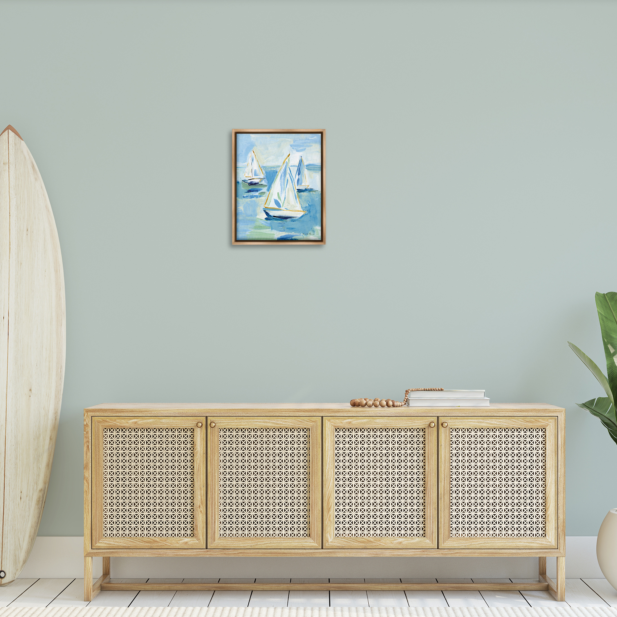 Stupell Industries Setting Sail Fleet Transportation Painting Brown Floater Framed Canvas Art Print Wall Art, 17 x 21