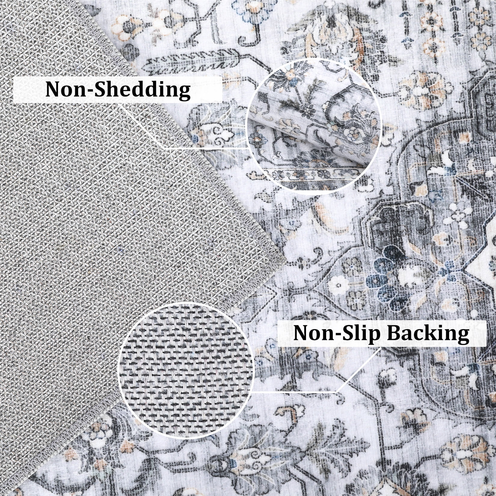 Hasoo Runner Rug 2' x 6' for Bedroom Retro Area Rug for Living Room Medallion Distressed Washable Rug for Hallway Gray