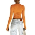 thumbnail image 3 of Women T-shirt, Long Sleeve Solid Slim Crop Top with Thumb Holes, 3 of 4