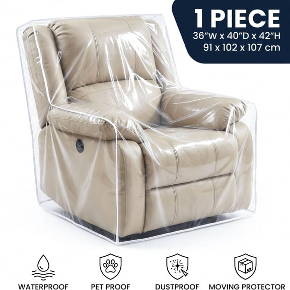 Clear Recliner Chair Cover, Waterproof Dustproof Heavy Duty Plastic Armchair Protector for Moving Pets Living Room