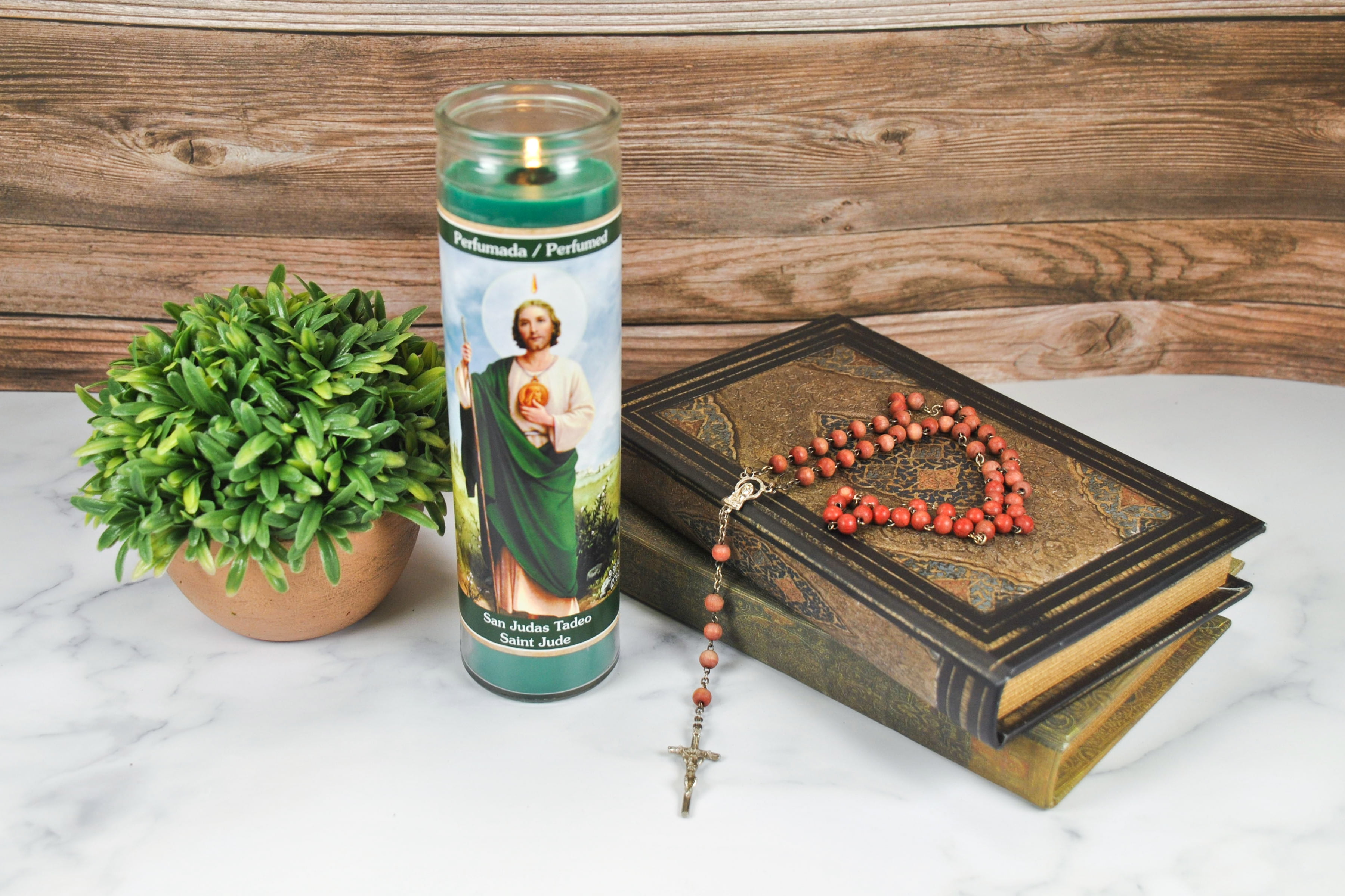 (2 pack) Prayer Candle St Jude Jazmin Scent Green Wax, 8 Inch