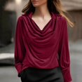 thumbnail image 2 of VISALY Women's Cowl Neck Velvet Tops Business Dressy Casual Blouses Tunic Tops Smocked Tops Long Sleeve Shirts Trendy Elegant Shirts Wrinkle Free Blouses Slim Fitted Blouses Fall Outfits Wine L, 2 of 5