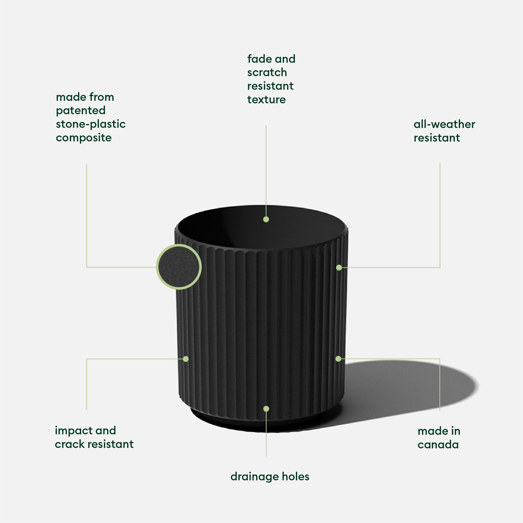 Veradek Demi Series  12" Plastic-Stone Planter - Black