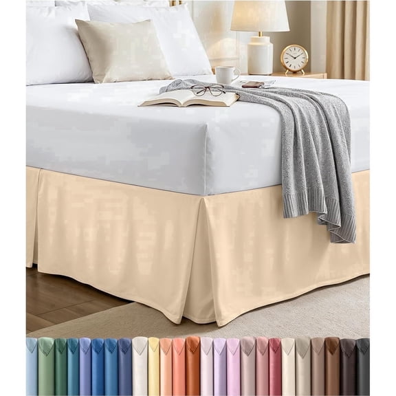 Utopia Bedding Full Bed Skirt - Soft Quadruple Pleated - Easy Fit with 16 Inch Tailored Drop - Hotel Quality, Shrinkage and Fade Resistant Full, Beige