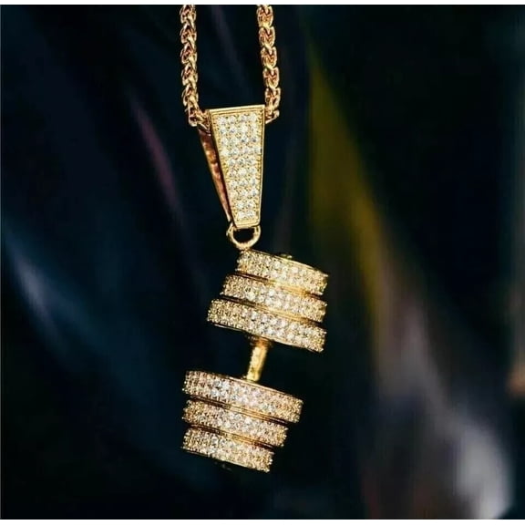 2Ct Round Lab-Created Diamond Men's Dumbbell Pendant 14k Yellow Gold Plated