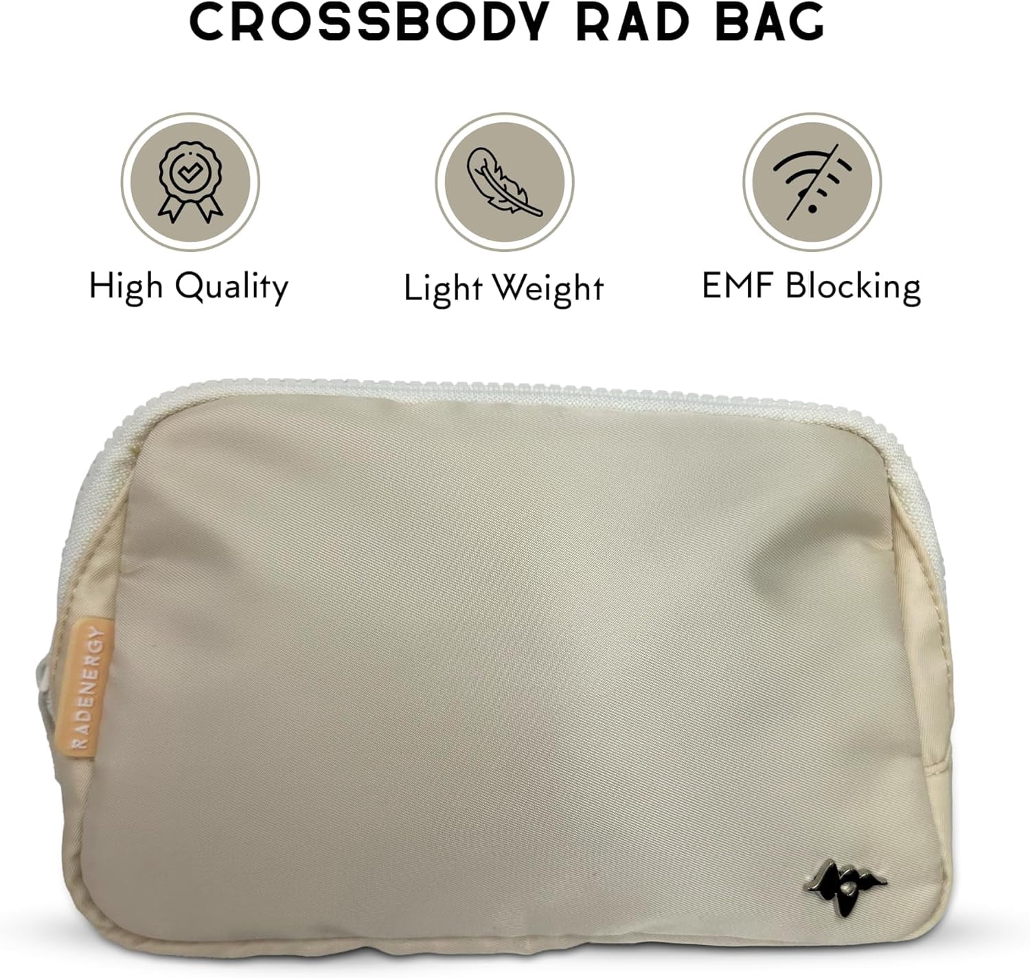 RadEnergy Faraday Crossbody Bag, Beige, 1 pack, Nylon, RFID Holder and Signal-Blocking Pouch for Devices