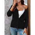 thumbnail image 2 of Womens Summer Cropped Cardigan 3/4 Sleeve Button Up Thin Crochet Knit Shrug Sweater Black XL, 2 of 6