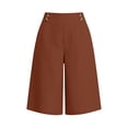 thumbnail image 4 of Erwazi Shorts for Women Solid Button Cotton Linen High Waist Knee Length Casual Shorts with Pocket, 4 of 4