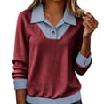 thumbnail image 2 of YHAJDS Casual Tops Womens Tops Solid Color Lapel Denim Patchwork Button Spring Summer Cardigan, 2 of 5