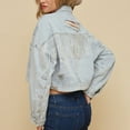 thumbnail image 5 of jsaierl Womens Ripped Cropped Denim Jacket Casual Tassel Jean Coat with Silver Rhinestone Fringe, 5 of 9