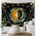 thumbnail image 5 of Moon and Sun Tapestry Black Flower Plant Spiritual Mandala Tapestry for Bedroom Aesthetic Hippie Boho Floral Wall Hanging Tapestries for Bedroom Dorm Living Room Decor, 60X40IN, 5 of 5