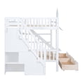thumbnail image 6 of Bellemave Kids Castle Bunk Bed with Storage Drawers, Shelf, Slide and Safety Guardrail, Full Over Full Bunk Bed with Stairs, Castle Bunk Bed/Playhouse Bed for Girls, Boys, Kids (White), 6 of 9
