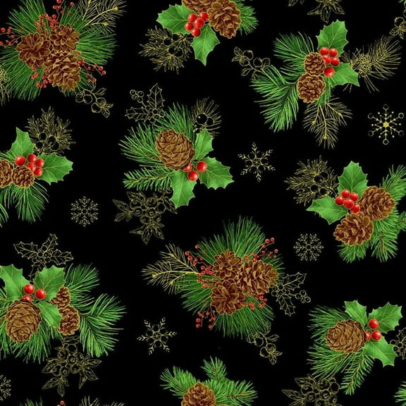 Pinecone Berry Bouquet Tossed Cotton Fabric (1 yard)