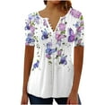 thumbnail image 2 of Tunic Tops for Women Loose Fit Spring Summer Fall Henley V Neck Shirt Short Bell Sleeve Bohemian Floral Print T-Shirt Blouse Trendy Dressy Elegant Blouses, 2 of 5