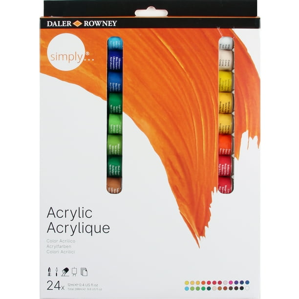 DalerRowney Simply Acrylic Paint Set, 24 Assorted Colors, 12 ml / .4