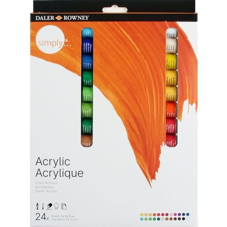 Daler-Rowney Simply Acrylic Paint Set, 24 Assorted Colors, 12 ml / .4 fl oz