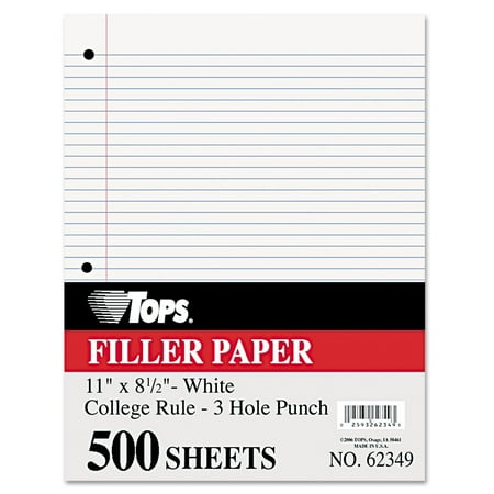 UPC: 0025932623493 | Tops College Rule Filler Paper  11 x 8-1/2  White  500 Sheets (TOP62349)