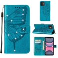 thumbnail image 1 of Dteck Wallet Case for Apple iPhone 11 (6.1 inch) ,Bling Diamond Butterfly & Flower Embossed PU Leather Magnetic Flip Stand Card Pocket Shockproof Phone Cover with Wrist Strap,Blue, 1 of 9