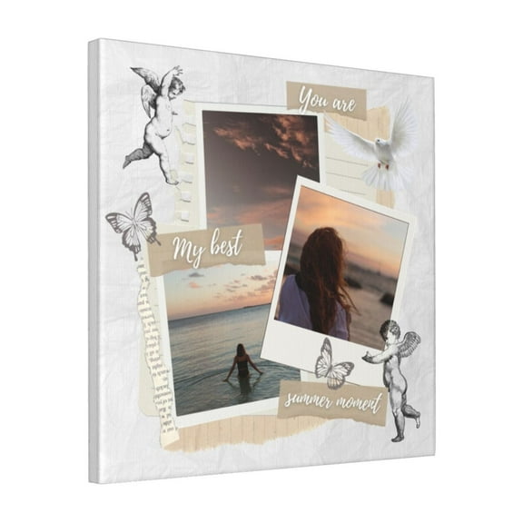 Custom Canvas Prints Brown White Refined Vintage Angels Summer Personalized Photo Image Collage DIY Framed Kit Wall Art Picture Room Decor 18x18 inch