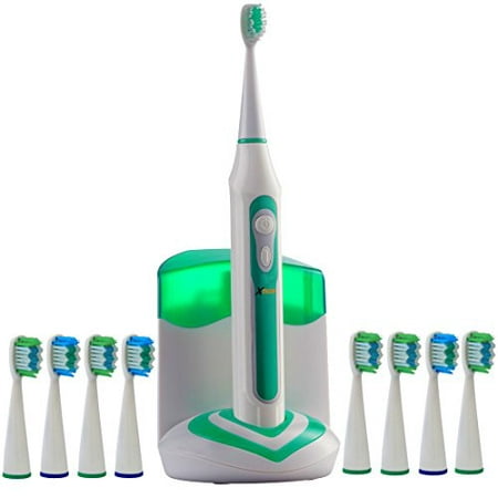 Xtech XHST-100 Oral Hygiene Ultra High Powered 40,000VPM, 5 Brushing Modes, Rechargeable Electric Ultrasonic Toothbrush with Charging Dock & Built-in UV Sanitizer, Includes 9 Brush (Best Uv Toothbrush Sanitizer)