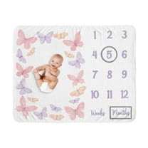 Sweet Jojo Designs Butterfly Blush Pink and Purple Girl Fleece Milestone Baby Blanket Set 3 Piece