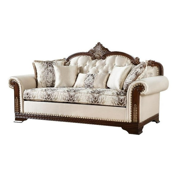 Furniture of America Watley Fabric Tufted and Nailhead Sofa in Beige