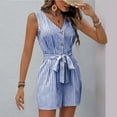 thumbnail image 4 of aidice Dressy Jumpsuits for Women Summer Casual V Neck Button up Sleeveless Belt Striped Office Rompers, 4 of 6