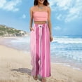 thumbnail image 4 of FUNUONY Flowy Wide Leg Palazzo Pants for Women - High Waist Casual Beach Lounge Stripe Pants Loose Dress Pants Stretchy Trousers Summer Casual Print Pocket Wide Elastic Pants Casual Pants Pink S, 4 of 7