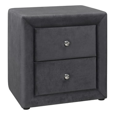 HomeRoots 21" Dark Gray Velvet Two Drawer Nightstand