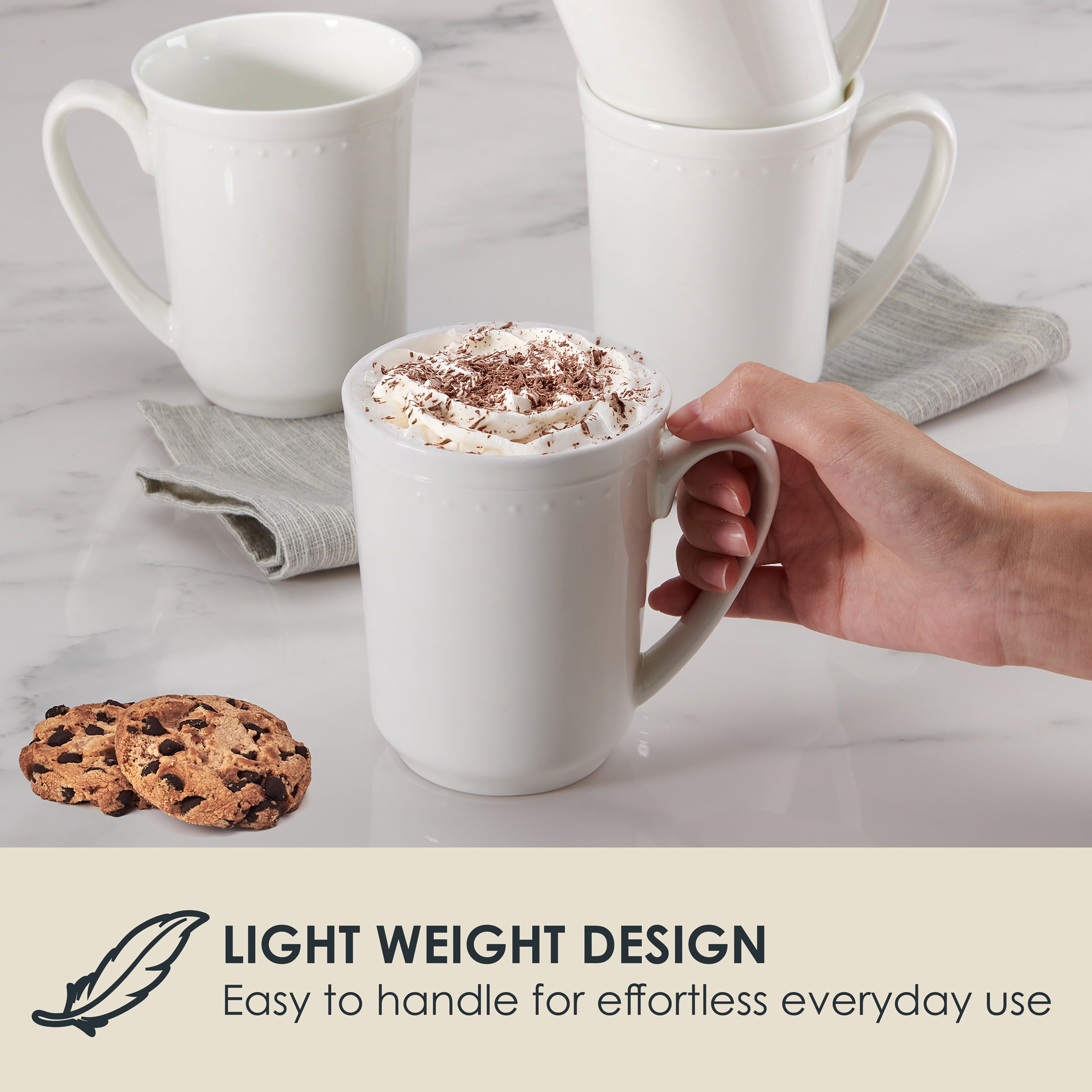 Fitz and Floyd Nevaeh 16.5 oz White Classic Bead Bone China Mugs (Set of 4)