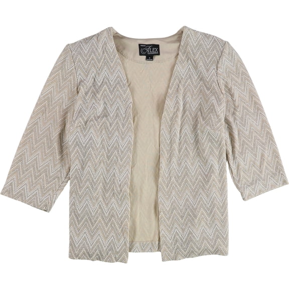 Alex Evenings Womens Geometric-Print Cardigan Sweater, Beige, Plus Size, 1X