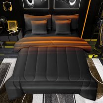 jejeloiu Abstract Vintage Lines 7-Piece Twin Bedding Sets,Geometric Striped Print Bedding Comforter Set,Orange Black Sheet Sets For Teens,Breathable Home Decor Reversible