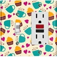 thumbnail image 1 of Metal Light Switch Wall Plate Outlet Cover (Coffee Espresso Mocha Cup Heart Cupcake Pattern Beige - Single Toggle Single Rocker), 1 of 2
