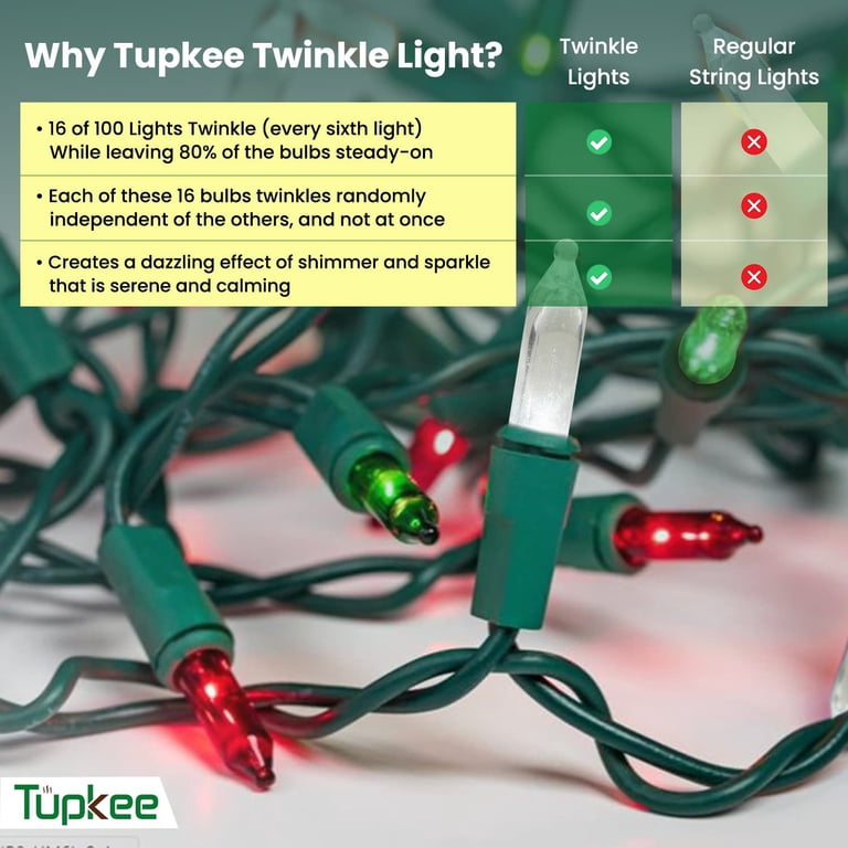 Christmas LED Random Twinkle Lights - 16 of 100 Bulbs Twinkle - LED Red & Cool White Christmas Tree Lights - Indoor Outdoor – 24.75 Feet Light String, Sparkling Twinkling Holiday Decor Christmas LED Random Twinkle Lights - 16 of 100 Bulbs Twinkle - LED Red & Cool White Christmas Tree Lights - Indoor Outdoor – 24.75 Feet Light String, Sparkling Twinkling Holiday Decor