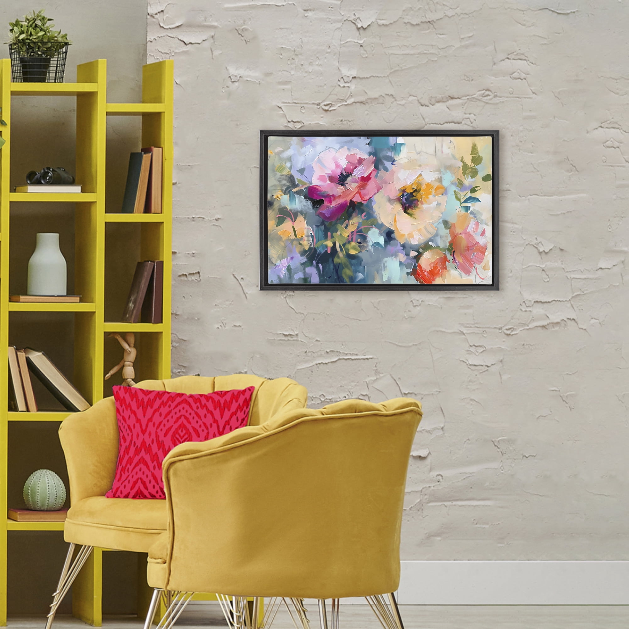 Stupell Industries Vibrant Florals Brushed Abstract Black Framed Floater Canvas Wall Art, design by Creative Studio