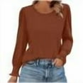 thumbnail image 2 of Tops for Women Plus Size Long Sleeved Round Neck Solid Color T-shirt Top Brown, 2 of 2
