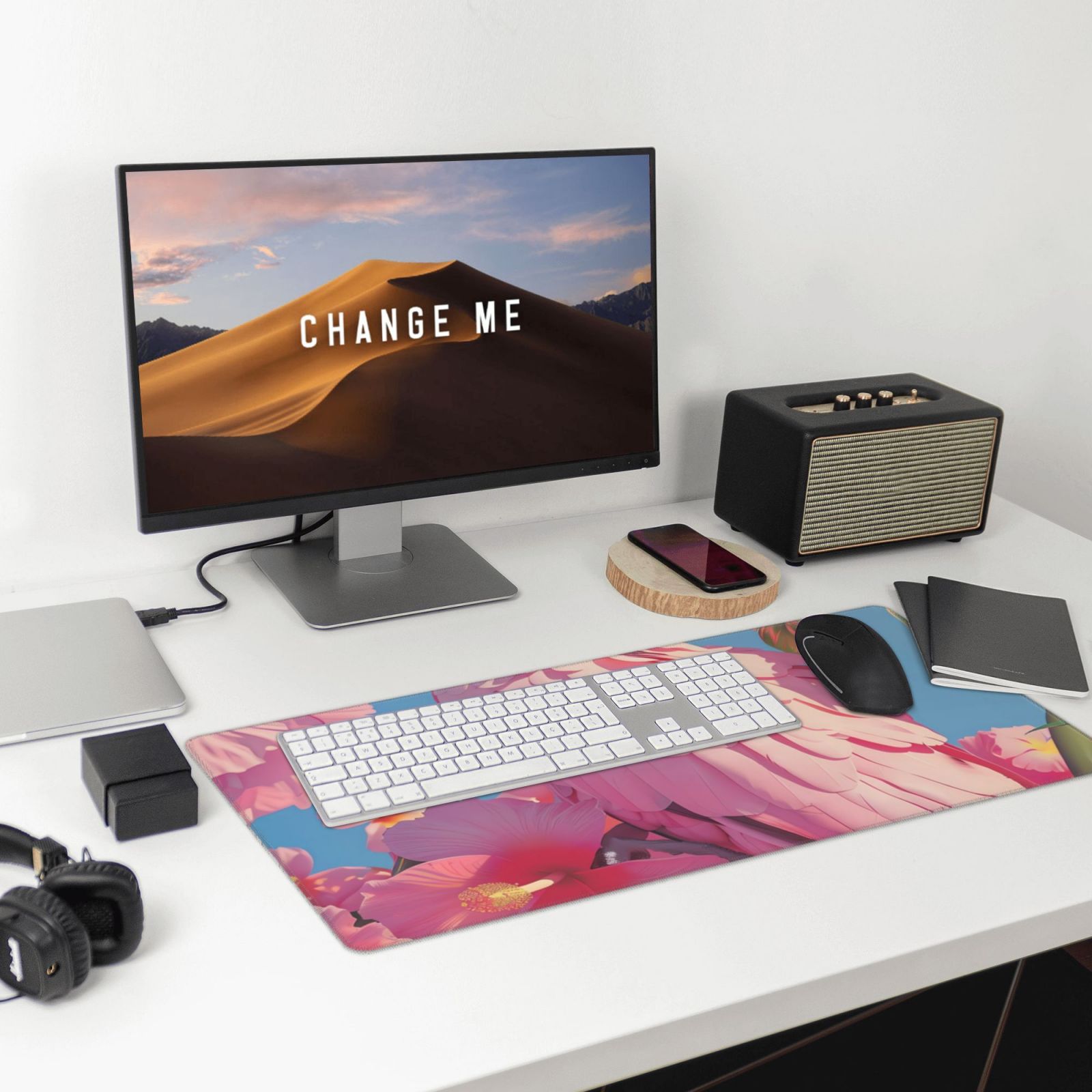 Kdxio Pink Parrot Tropical Blossoms Print Large Gaming Mouse Pad,Non-Slip Base,Water Resist Keyboard Pad for Gamer,Office & Home,29.5 x 15.8 in