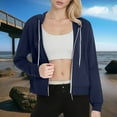 thumbnail image 6 of APEXFWDT Women's Cropped Hooded Sweatshirt Long Sleeve Zip-Up Athletic Jacket Sporty Casual Outerwear with Pockets,M,Navy, 6 of 9