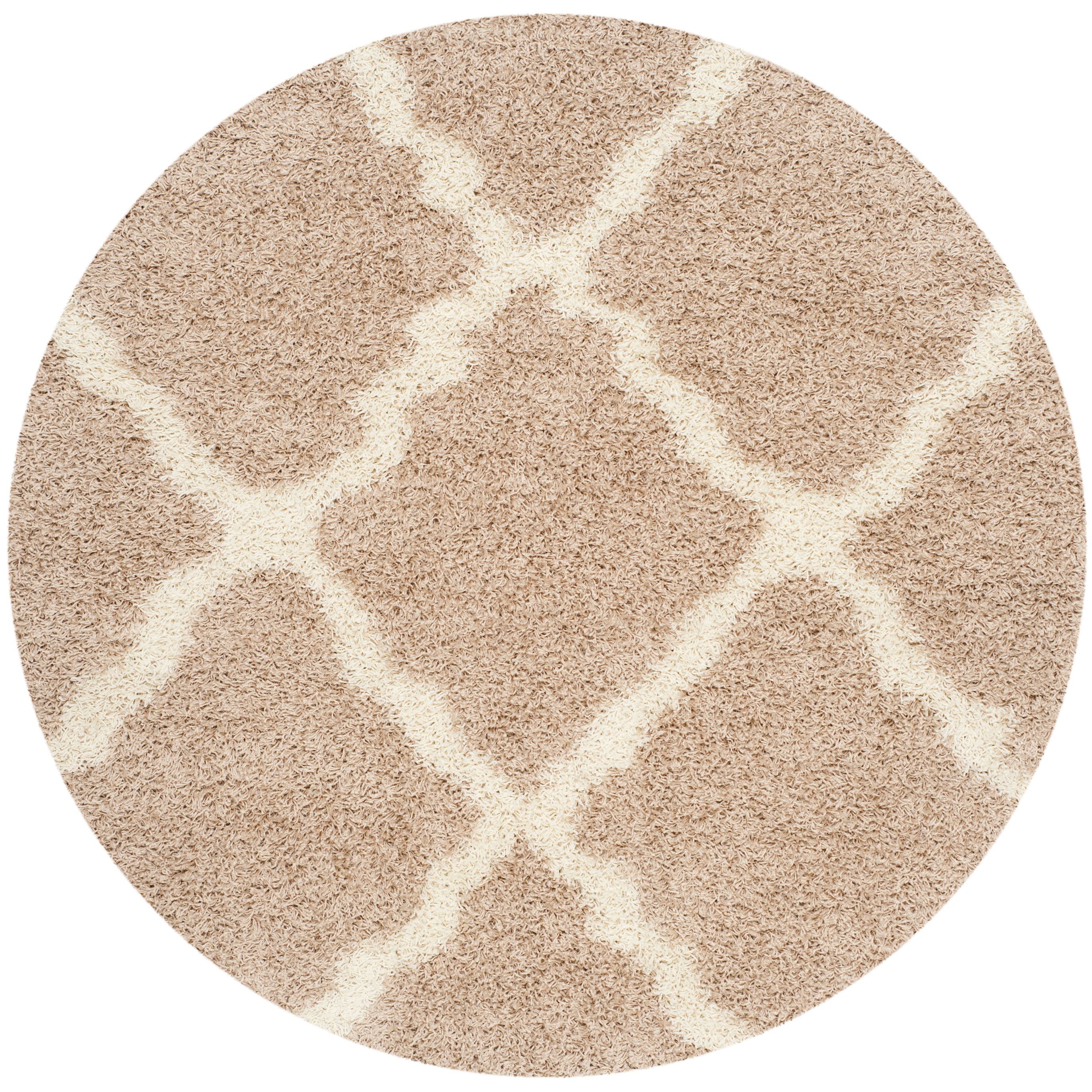 SAFAVIEH Daley Geometric Plush Shag Area Rug, Beige/Ivory, 6' x 6' Round