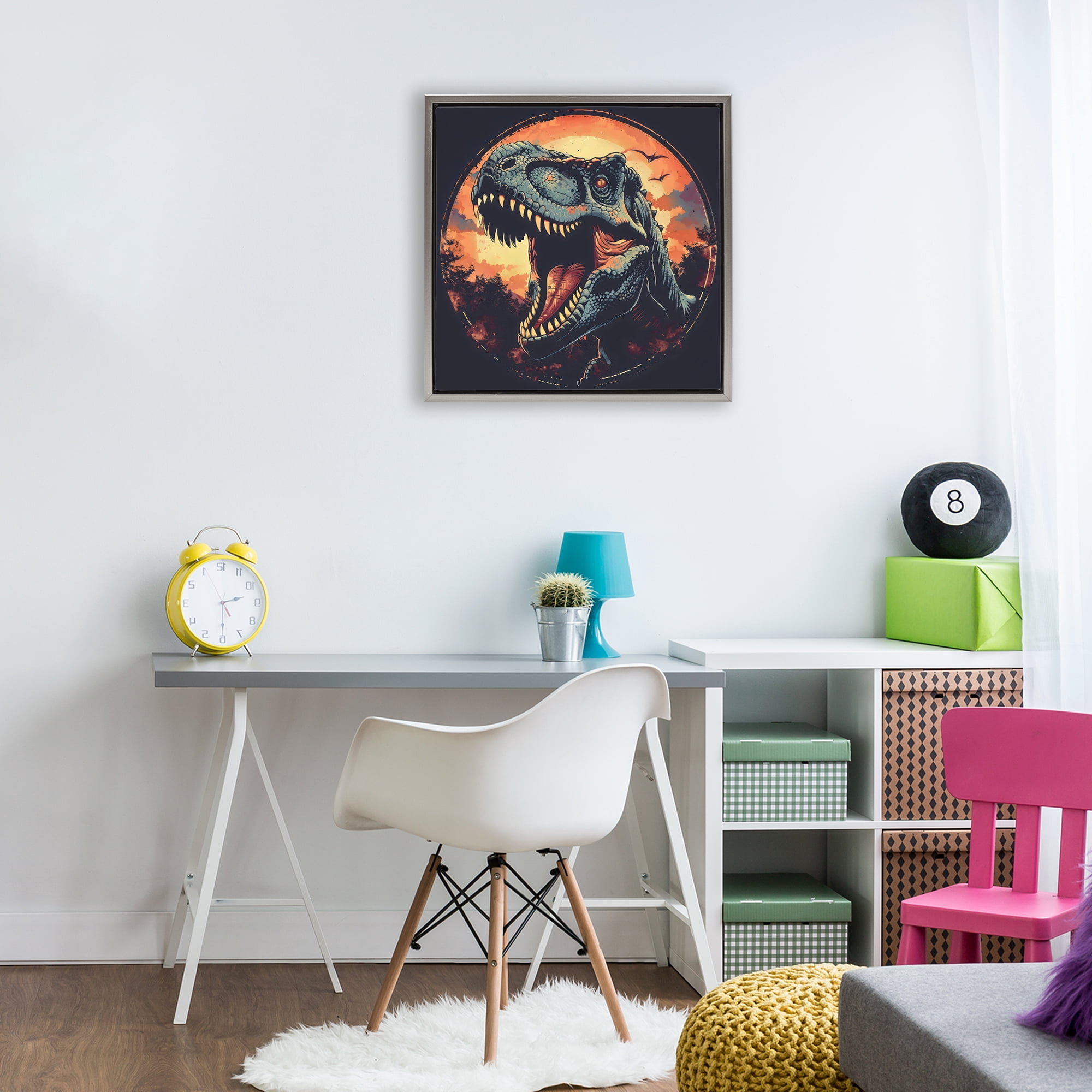Stupell Industries Ancient Dino Roaring at Sunset Gray Framed Floater Canvas Wall Art, design by Creative Studio