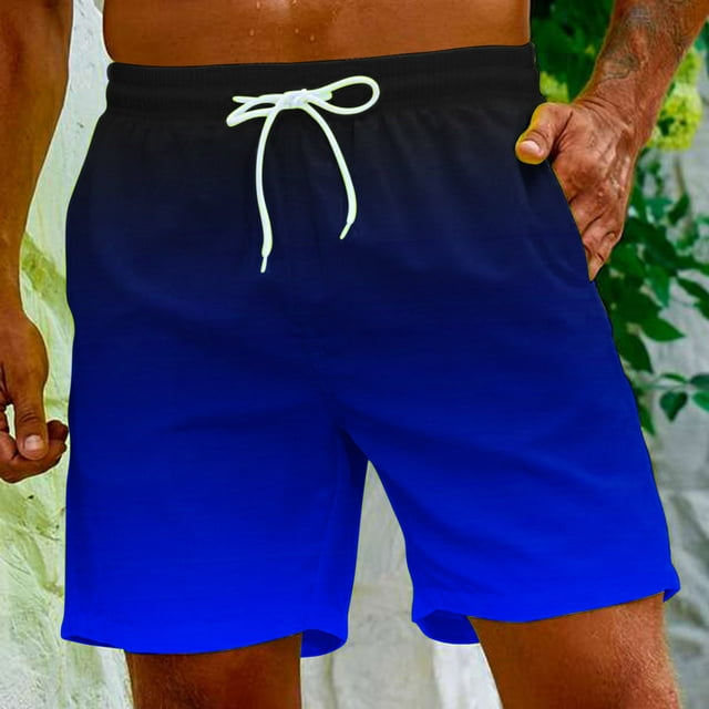 WAENQINLA Mens Swimming Trunks Summer Elastic Wiast Beach Shorts Quick Dry Drawstring Board Shorts Funny Gradient Pattern Lightweight Swimwear Deals Of the Day