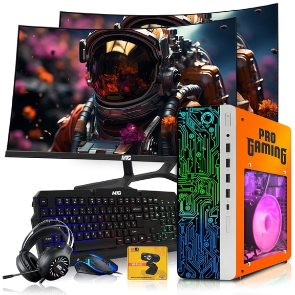 Restored HP Gaming PC Desktop Computer Phoenix AMD Ryzen 3 PRO, GT 1030, 16GB RAM, 512GB SSD, 24 Inch Curved Monitor, RGB KBM, Headphone, WiFi BT, Webcam, Win 11