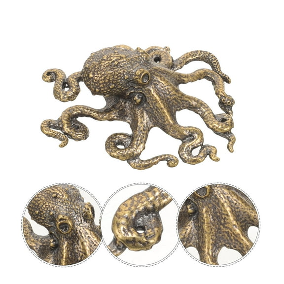 HOOWIFFY Light Brown Copper Octopus Figurine Set 1 Piece 2.2x1.8x1in Decorative Sculpture for Home Office Desk Display