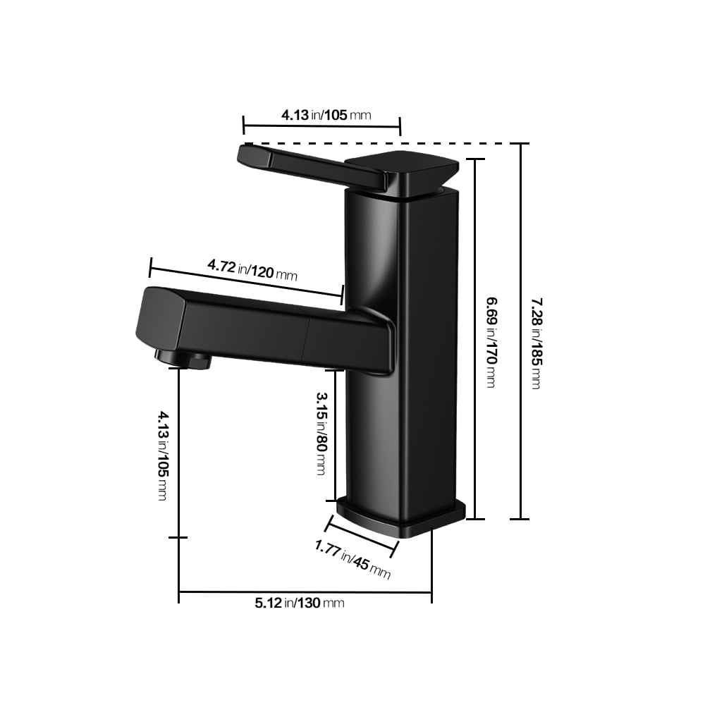 KAIYING Bathroom Sink Faucet with Waterfall Pull-Down Mixer Tap, Single Handle, Rotating Spout, Hot & Cold